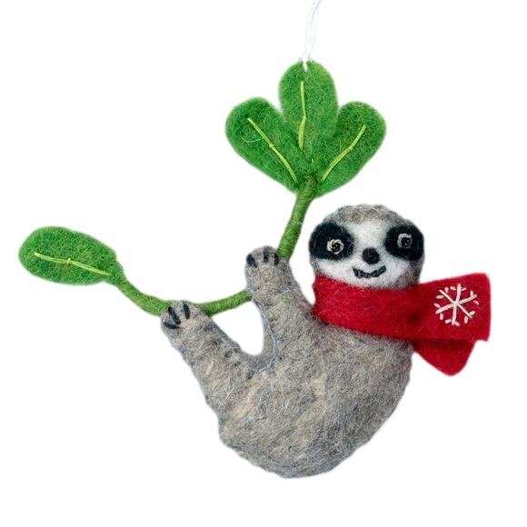 Snowflake Sloth Hanging Ornament Hand Felted Wool Fair Trade - Picture 1 of 2